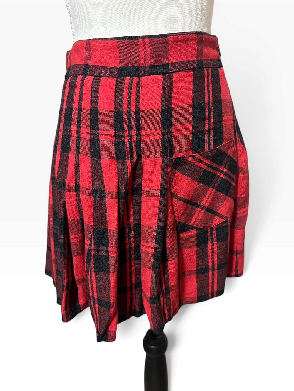 Free People Red and Black Plaid Circle Skirt